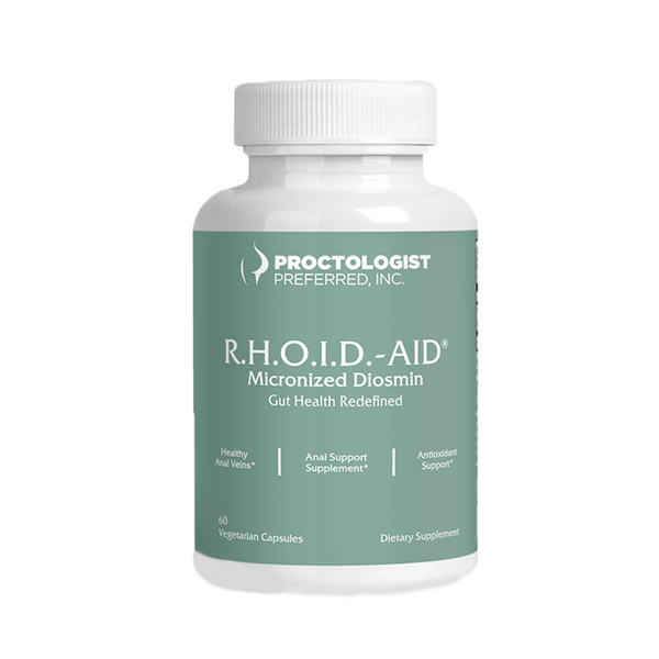 R.H.O.I.D.-AID® Micronized Diosmin dietary supplement bottle for healthy anal veins, antioxidant support and gut health