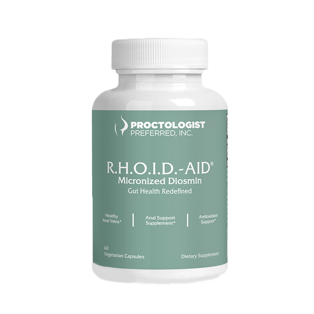 R.H.O.I.D.-AID® Micronized Diosmin dietary supplement bottle for healthy anal veins, antioxidant support and gut health