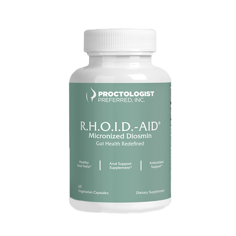 R.H.O.I.D.-AID® Micronized Diosmin dietary supplement bottle for healthy anal veins, antioxidant support and gut health