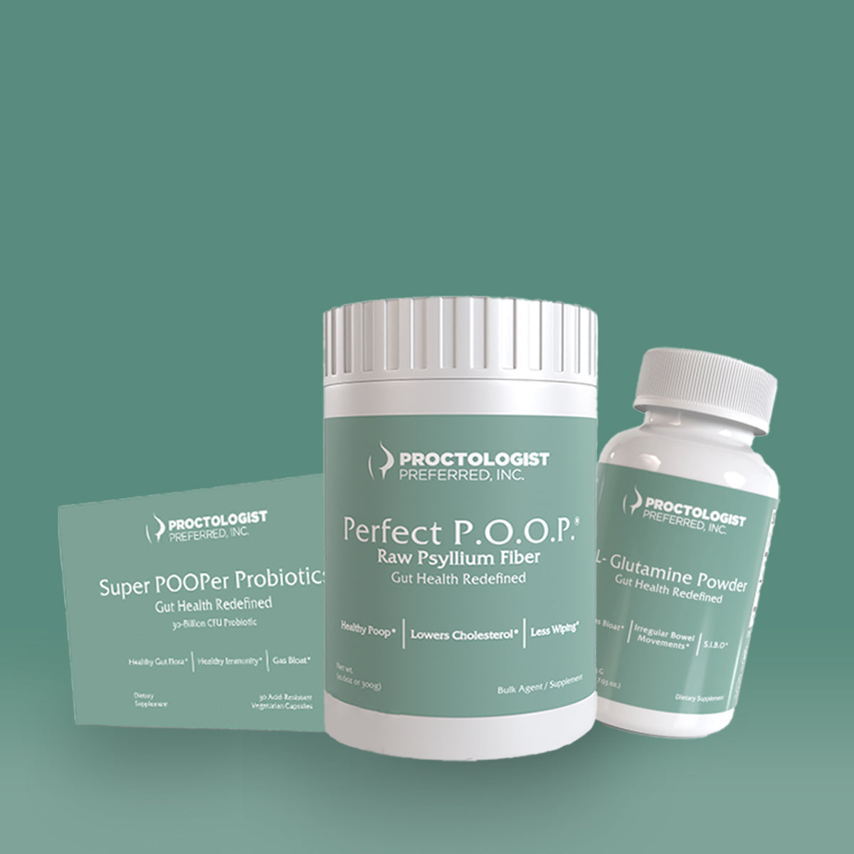 Perfect P.O.O.P® Raw Psyllium Fiber, Super POOPer Probiotics and L-Glutamine Powder for Gut Health Support